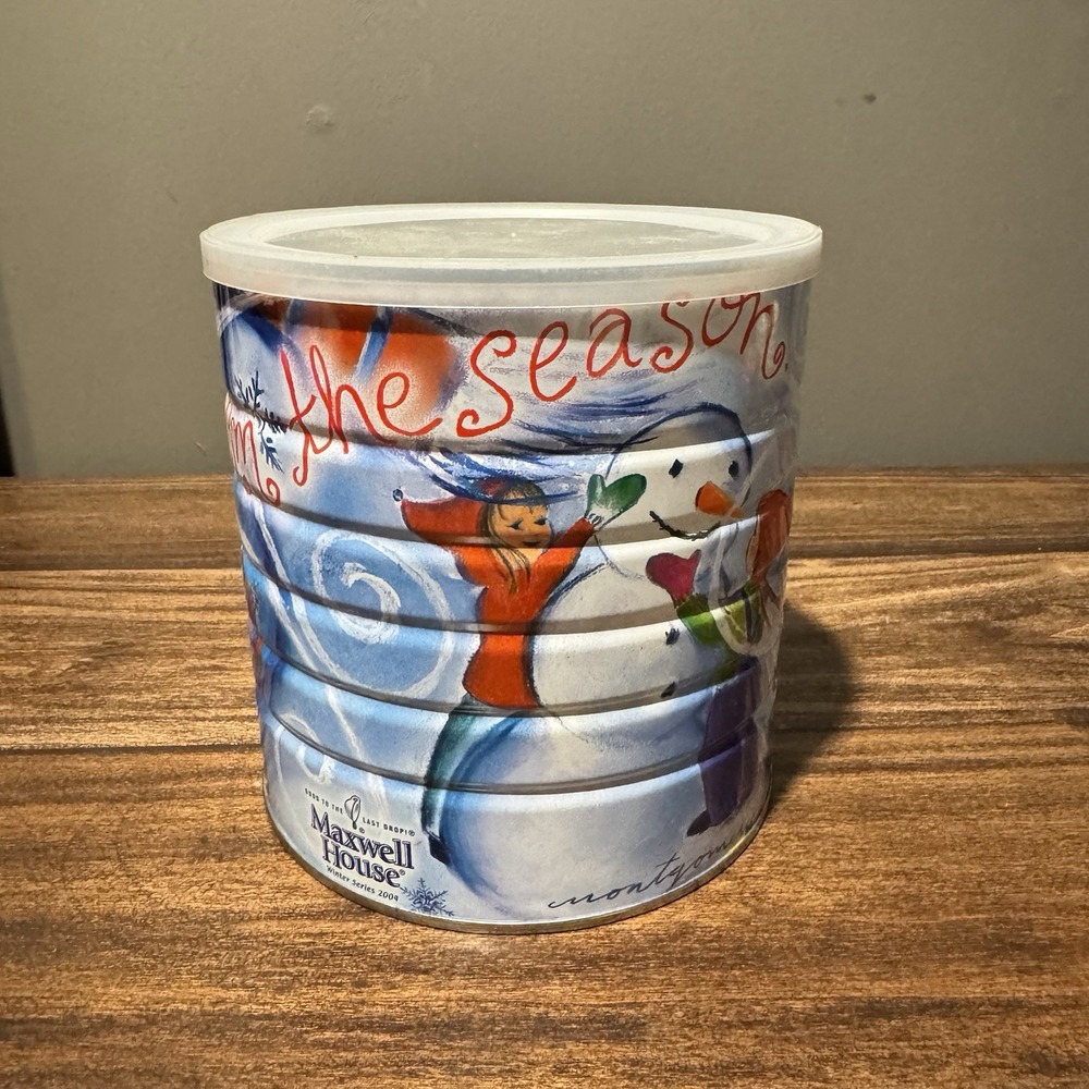 Vintage 2004 Maxwell House Winter Series Holiday Coffee Tin Canister Blue Lid